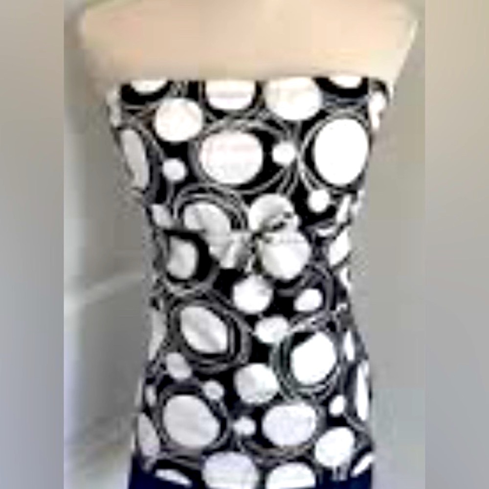 Strapless Swimsuit Tankini Top L Black/White Y2K Metallic Costal Stretch Beach